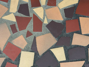 Cracked tiles set in concrete