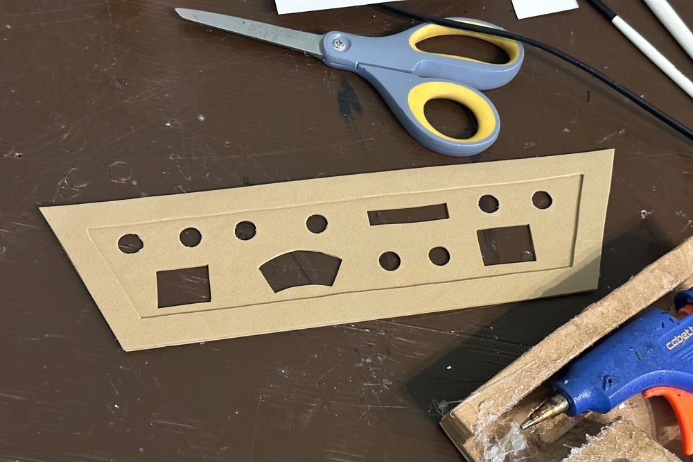 Cutting the chest panel out of craft foam