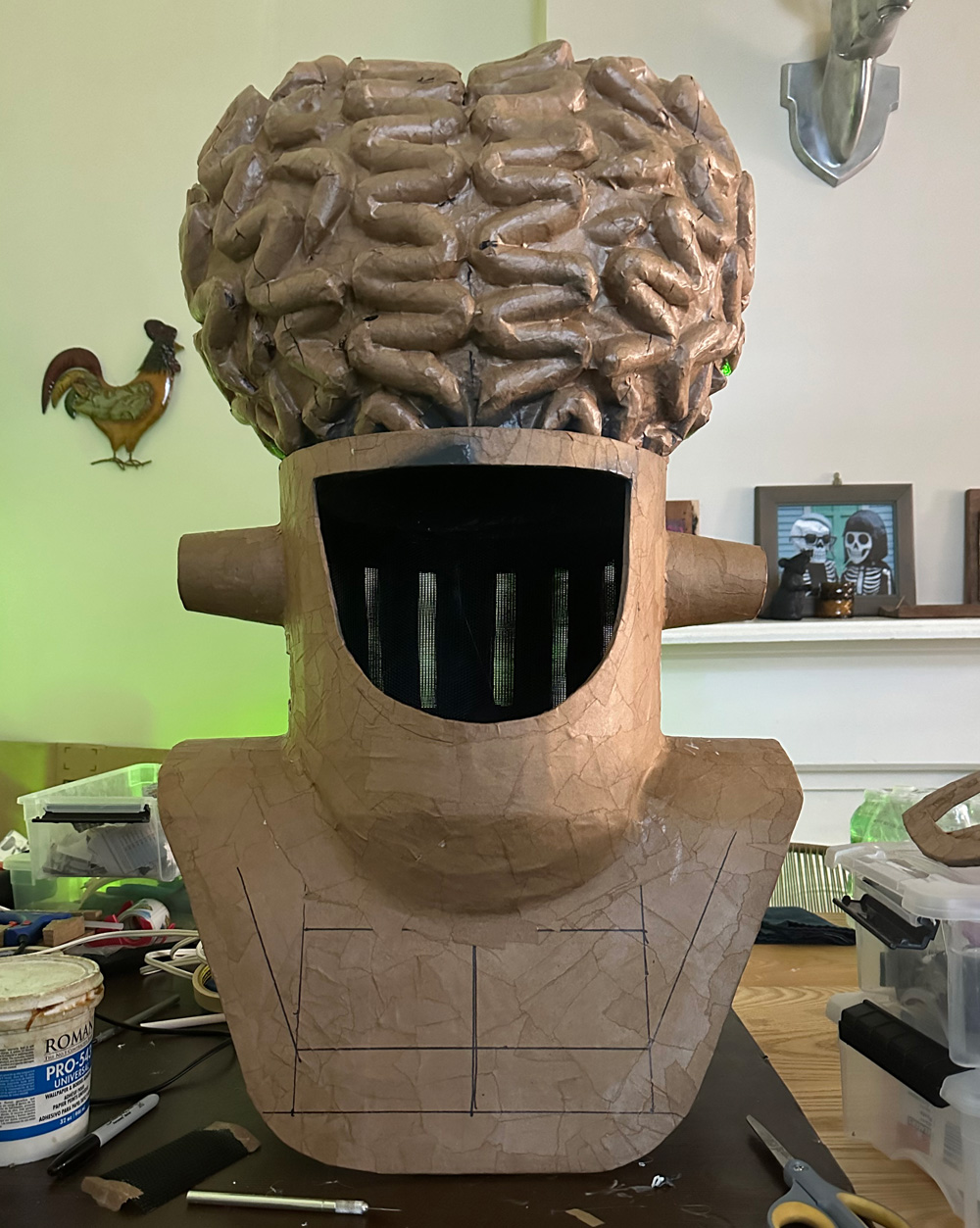 The completed alien mask, with the face removed