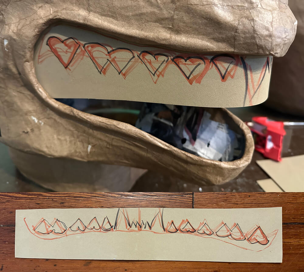 drawing the teeth on sheets of foam