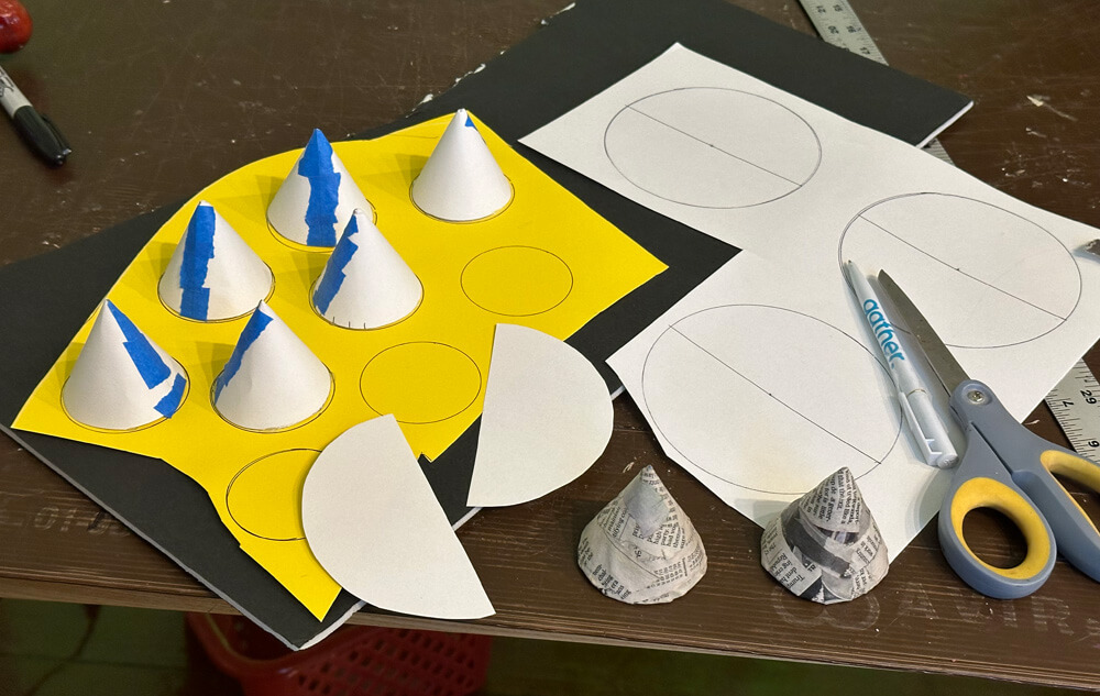 making the spikes from paper and tape