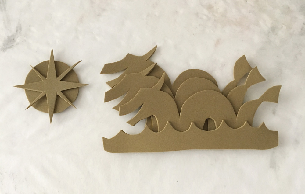 Craft foam relief - a few of the shapes before painting