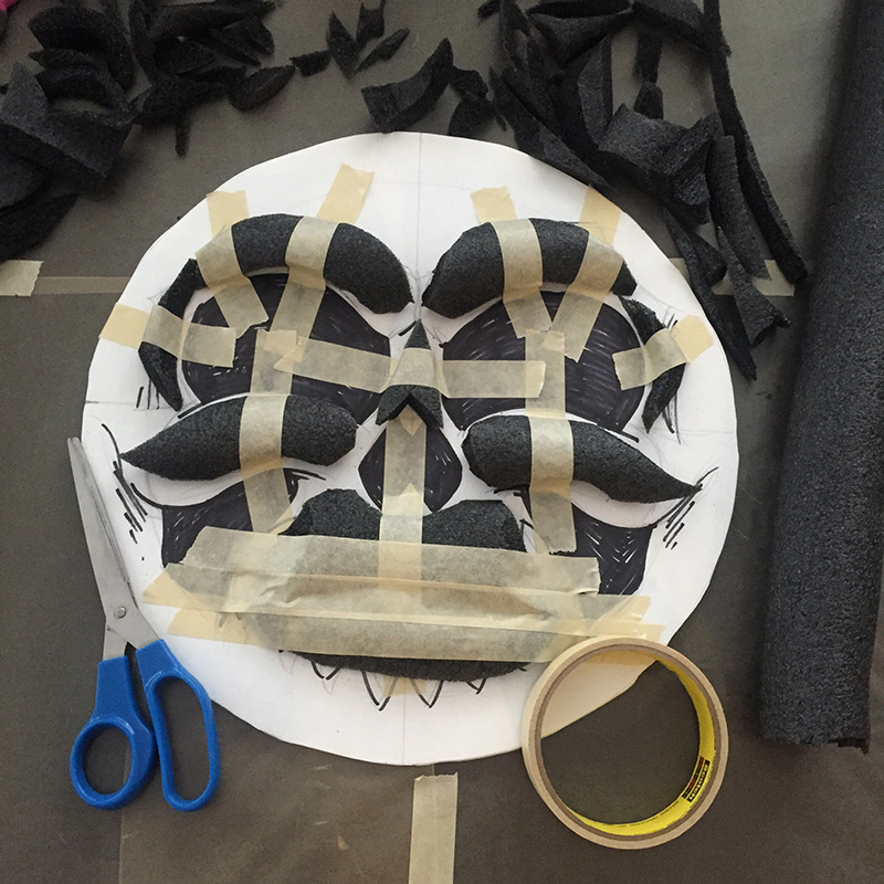 Cuckoo clock skull mask - building up face details with foam