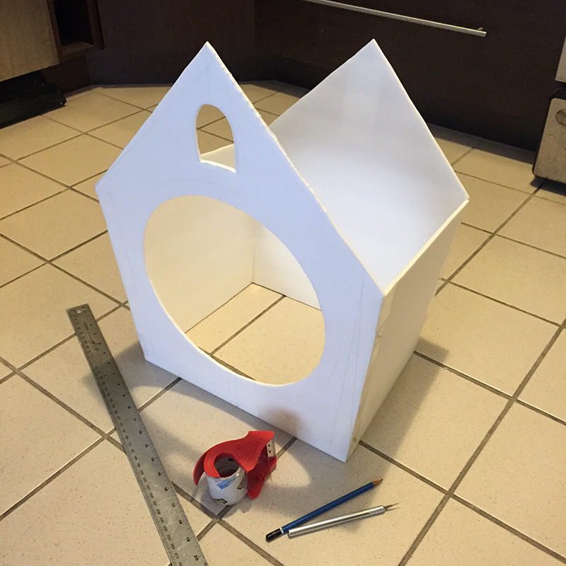 Cuckoo clock skull mask - building the clock body with foam board