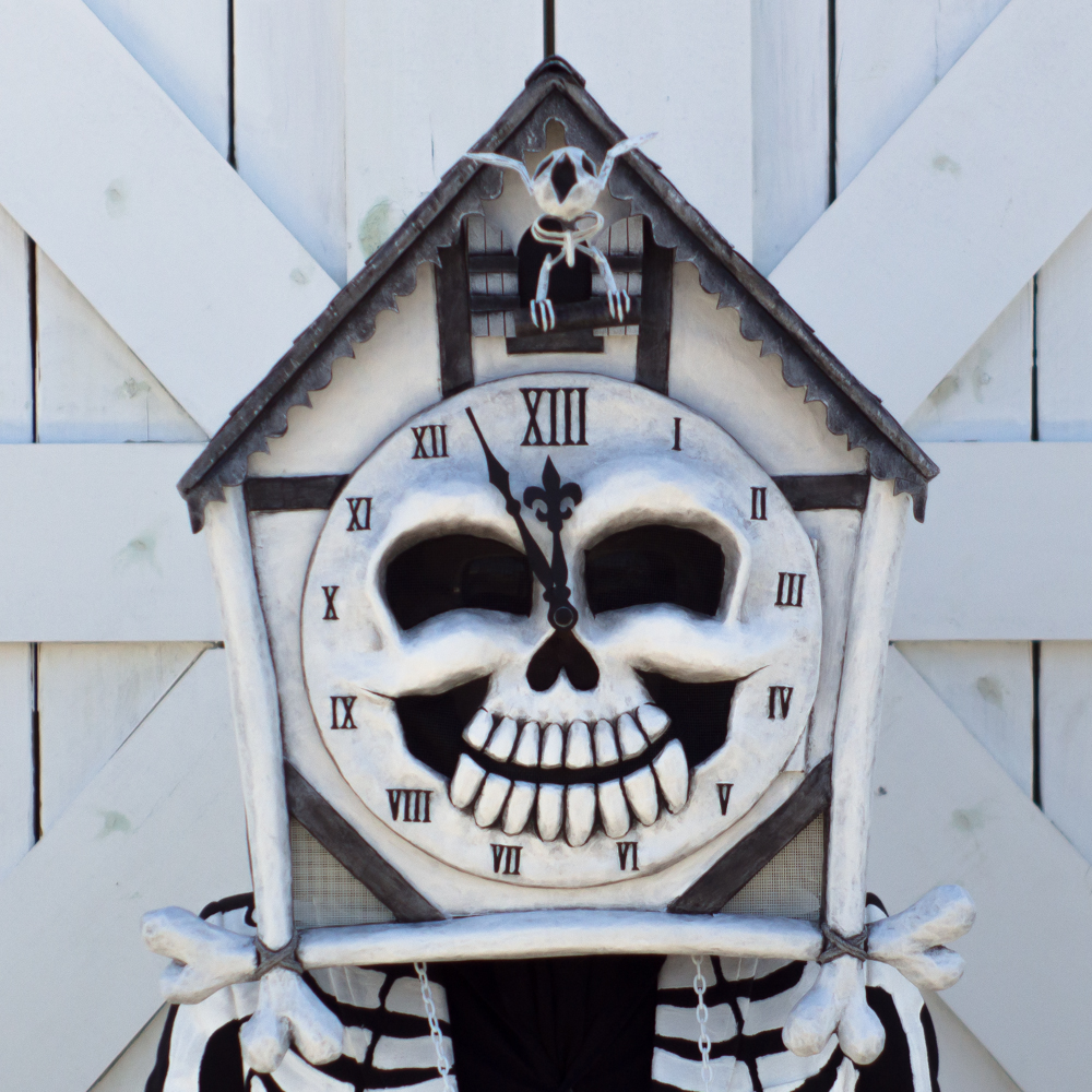 Cuckoo clock skull mask, close up