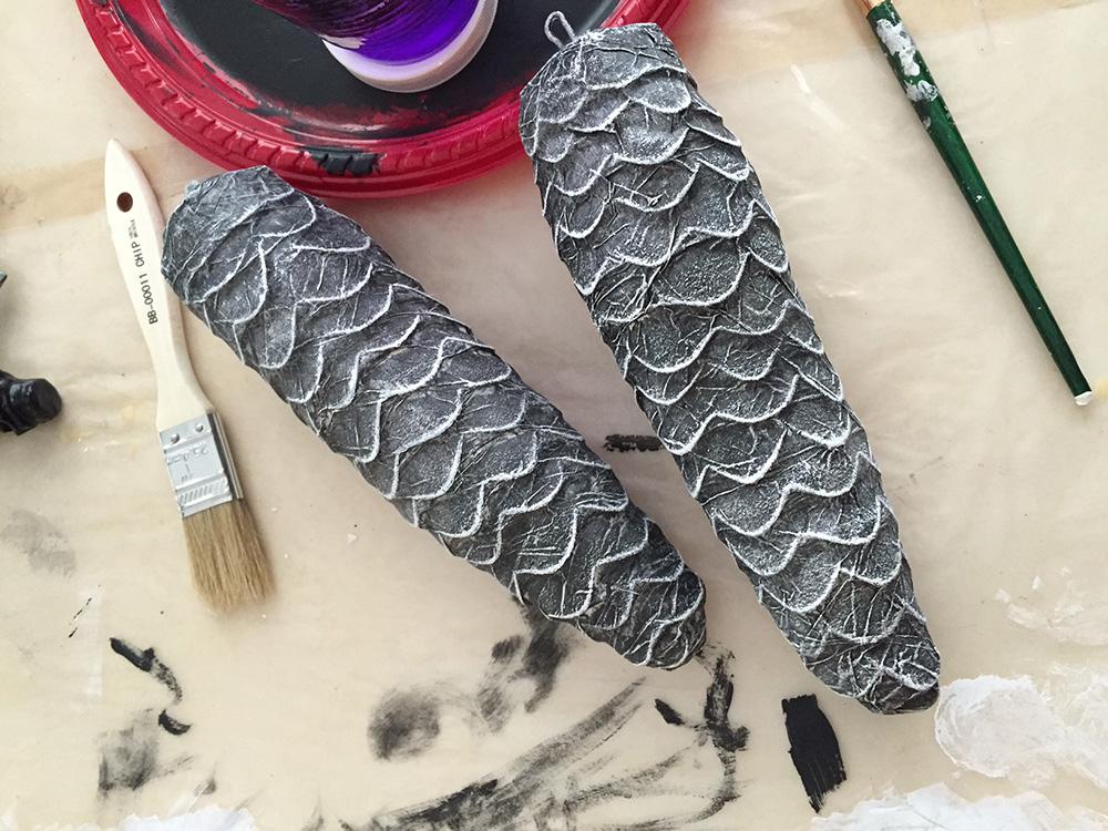 Paper mache pine cones - painting done