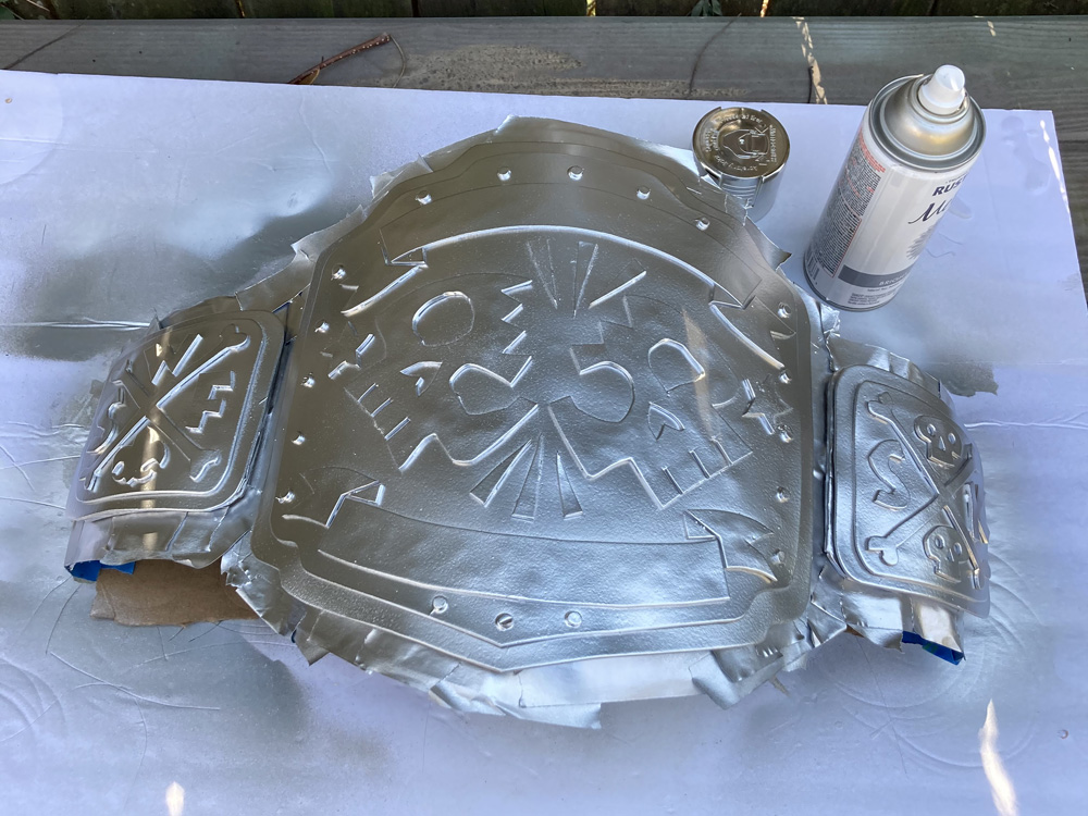 Pro wrestler belt prop - silver spray paint on the buckles