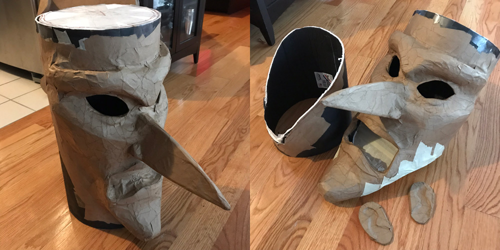 Giant witch statue - applying paper mach&eacute; to the head