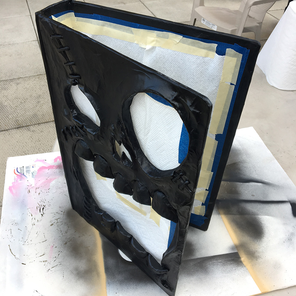 Necronomicon sculpture - masking tape and spray paint