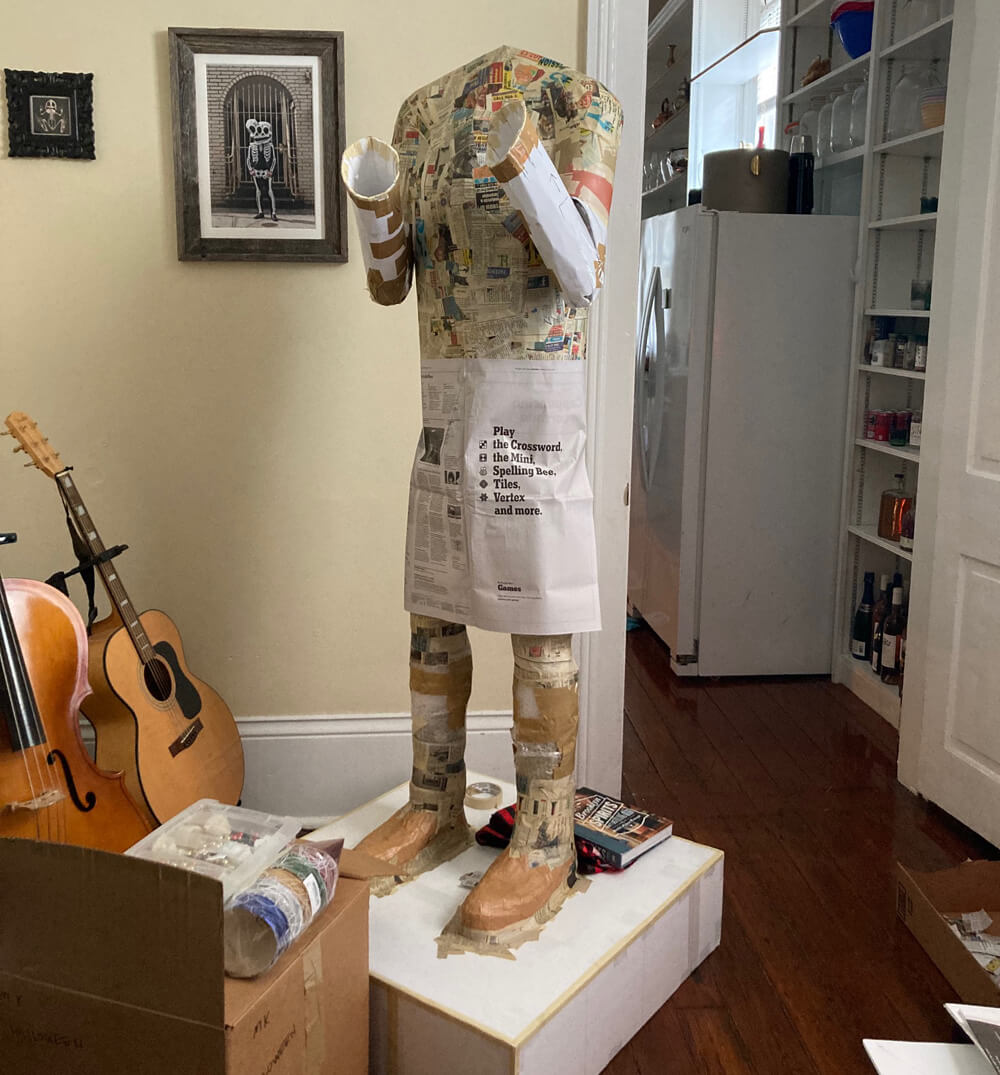 DIY Count Orlok statue - torso and legs assembled for the first time
