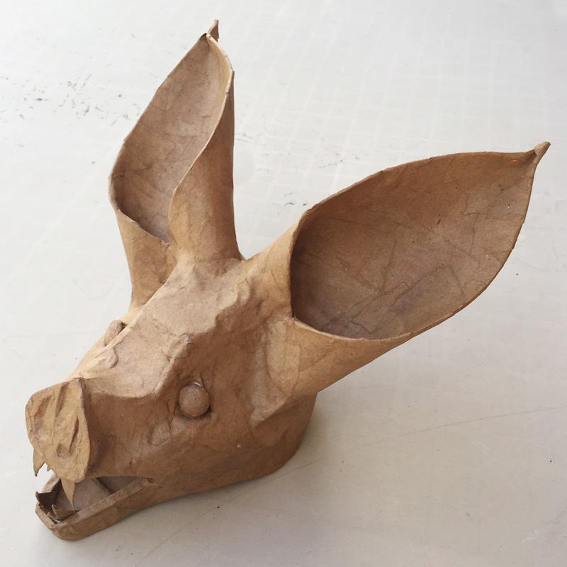 Papier mache bat -- head side view 
