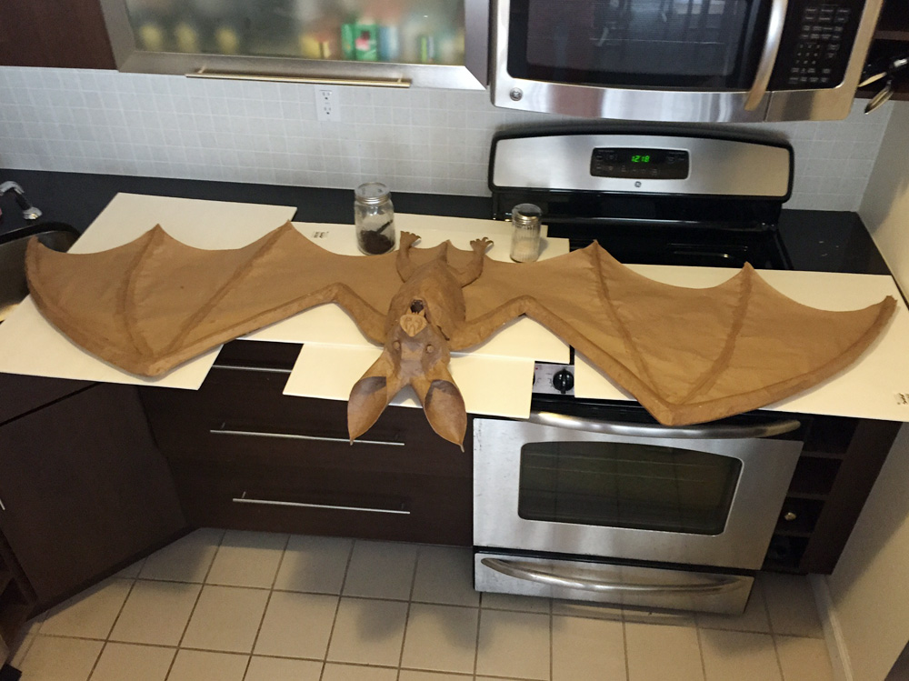 Papier mache bat -- letting the paper mache dry