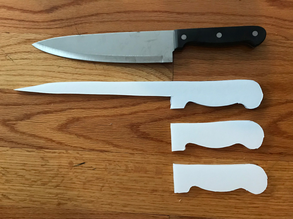 Paper mach&eacute; kitchen knife - foam board shapes