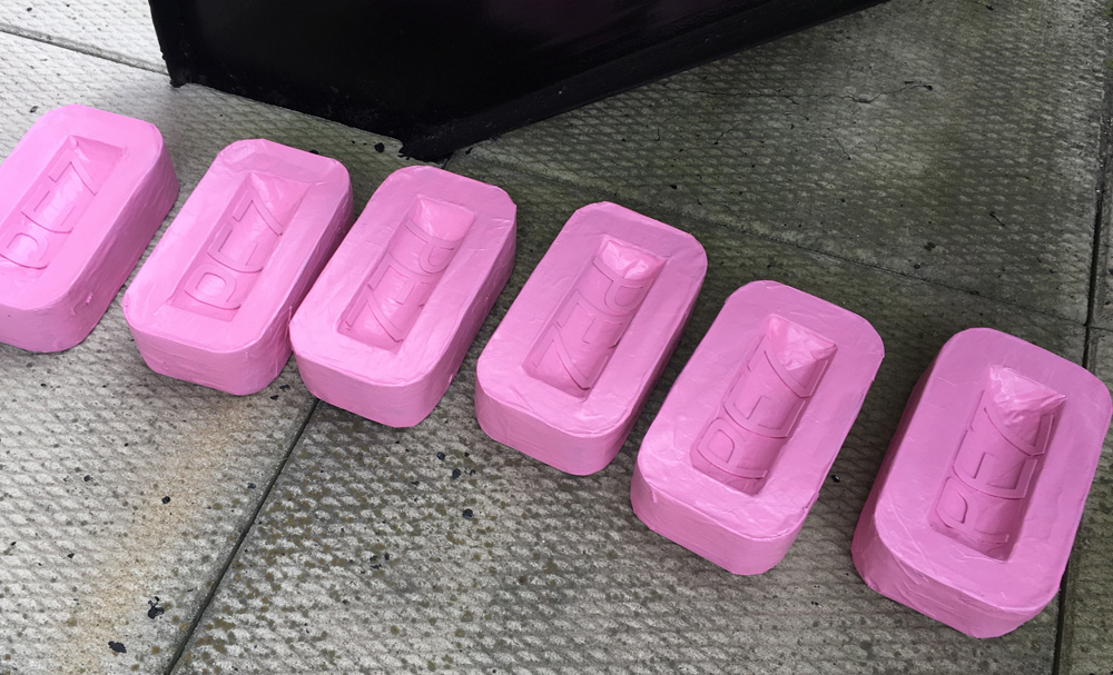 Making giant PEZ candies - spray painting
