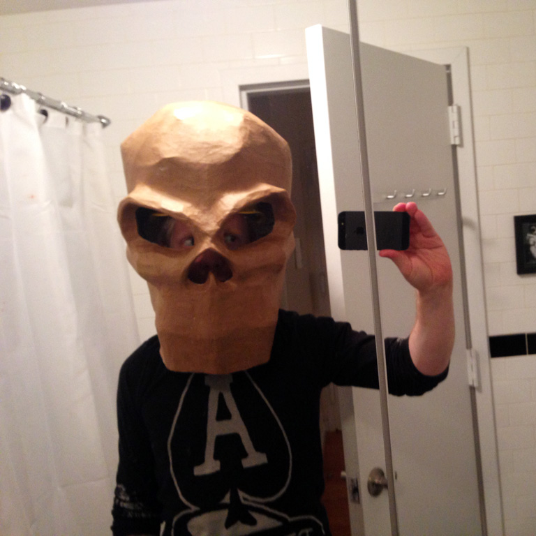 My paper mache skull mask with all layers done, pre-painting