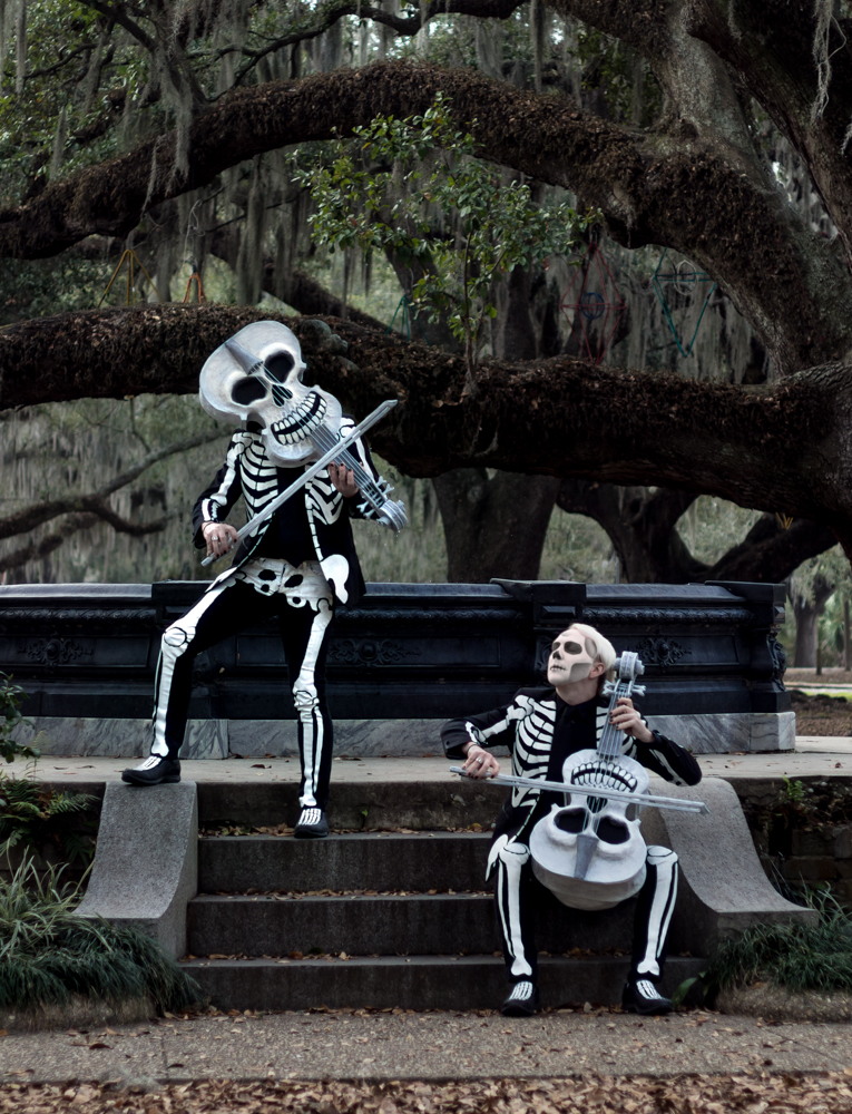Here's me pretending to play my paper mache violin skull in City Park, New Orleans