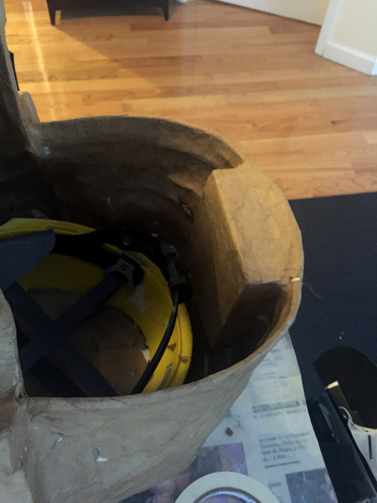 Creating a space for the counterweight in my paper mache mask