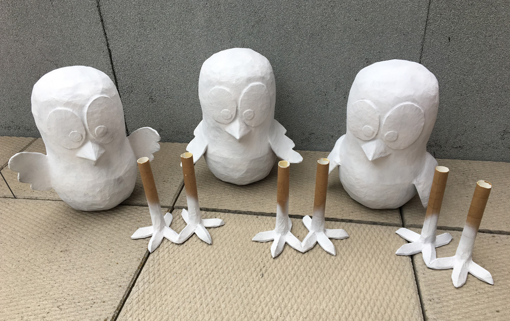 Papier mache baby chicks - applying a coat of gesso