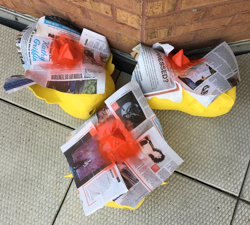 Papier mache baby chicks - spray painting the beaks