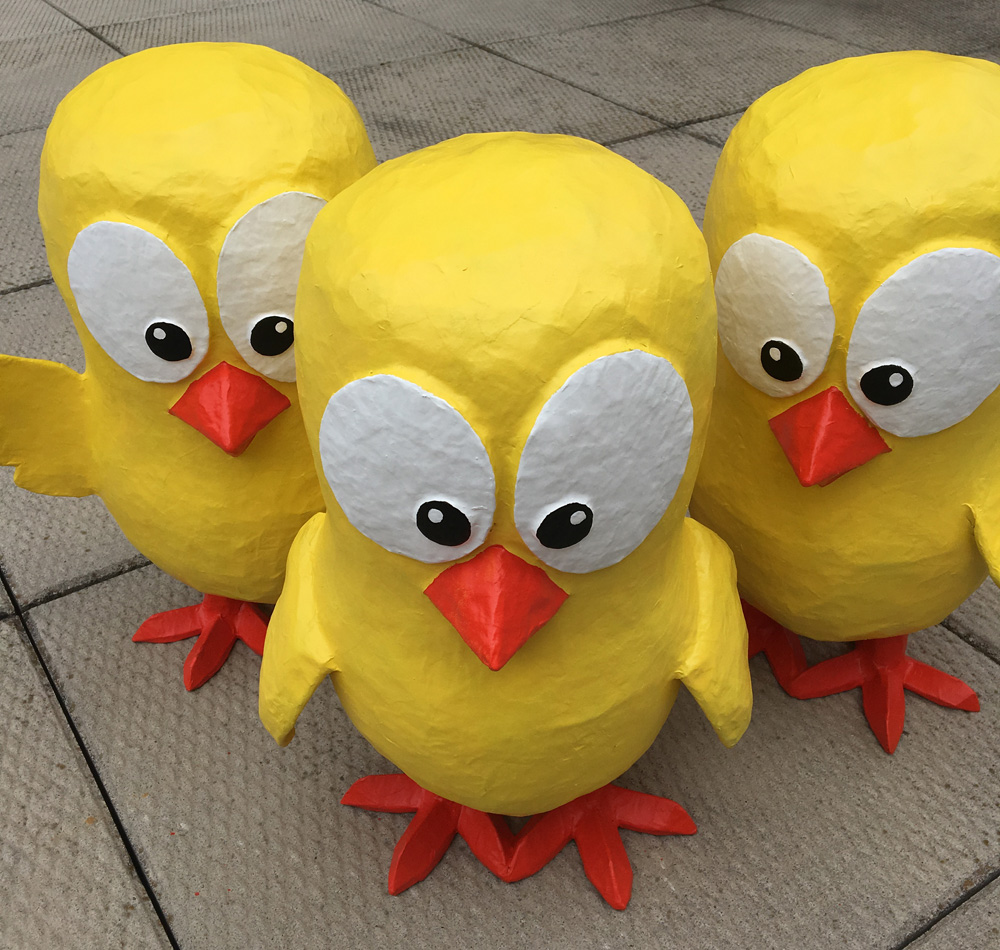 Papier mache baby chicks - custom sculptures by Manning Krull