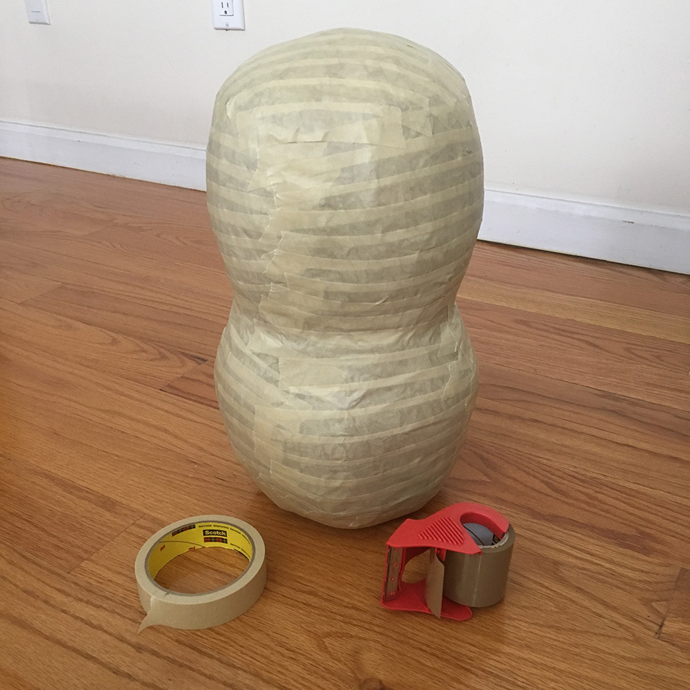 Papier mache baby chicks - body covered in masking tape