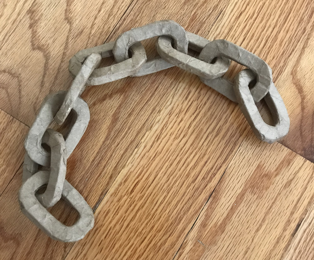 Bear trap prop - adding paper mache on chain