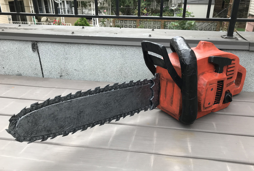 Paper mache chainsaw prop - finished!