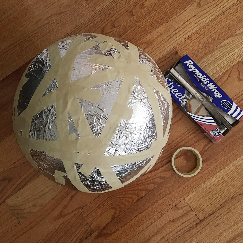 Paper mache globe - aluminum foil and masking tape