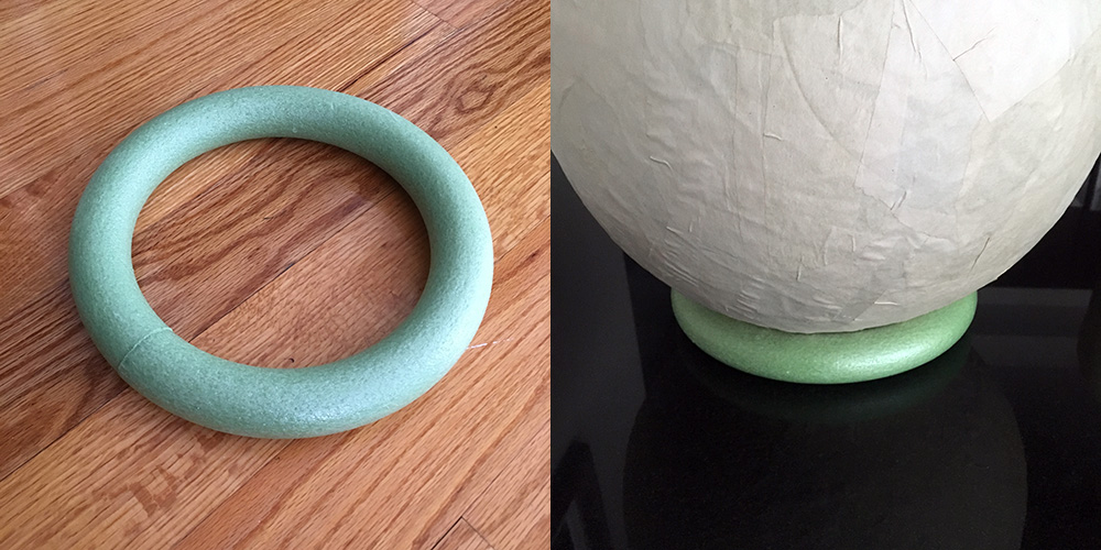 Paper mache globe - floral foam ring as a stand