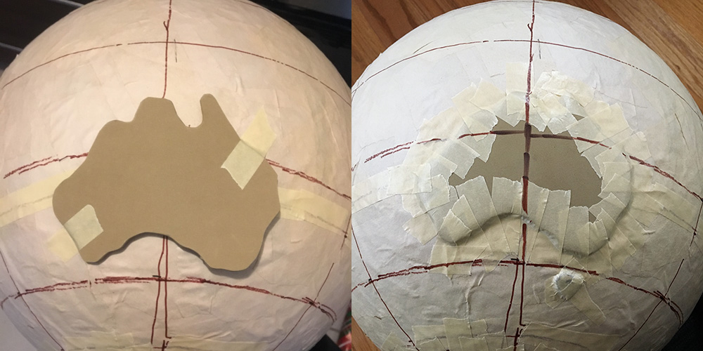 Paper mache globe - attaching the continents