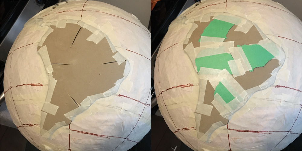 Cutting wedges to help the continents mold to the sphere