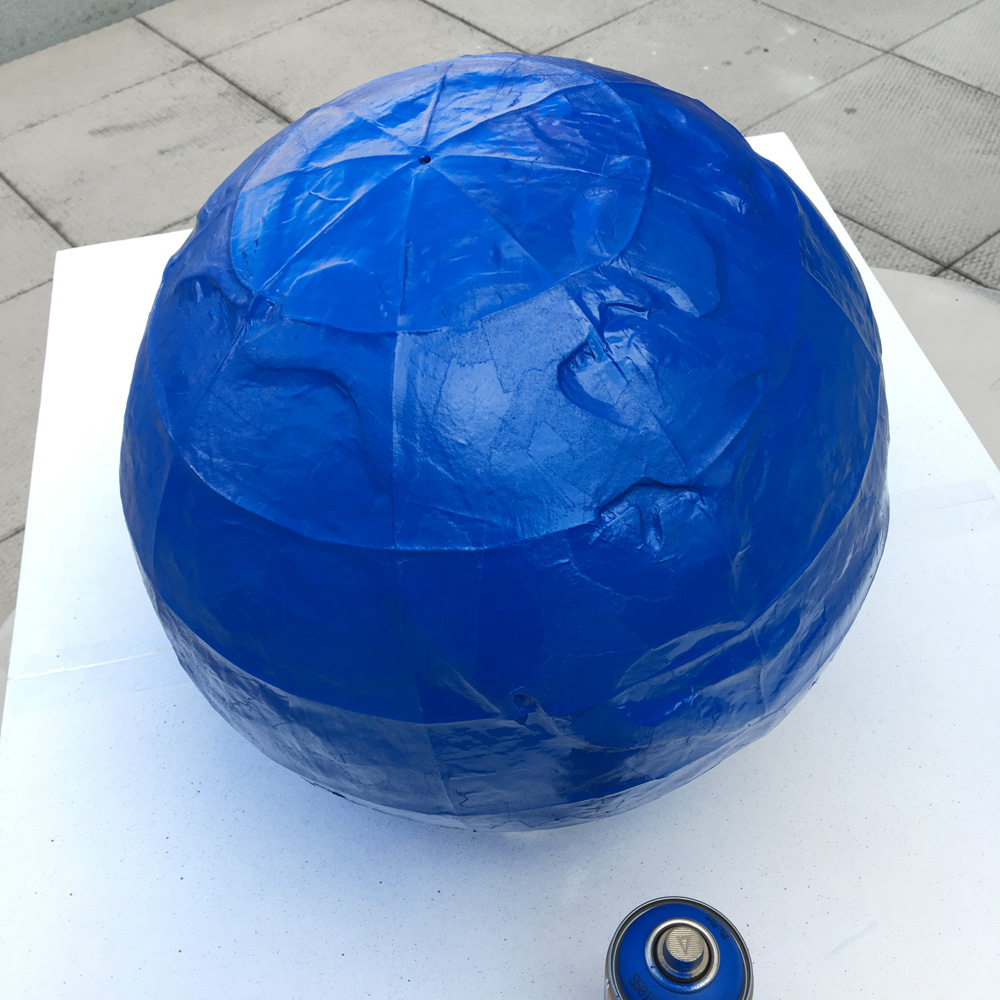 Paper mache globe - blue spray paint