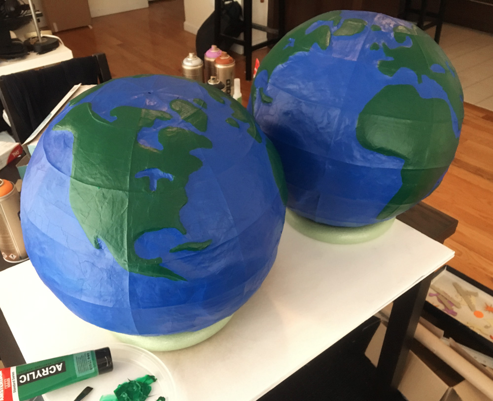 Paper mache globe - painting the continents