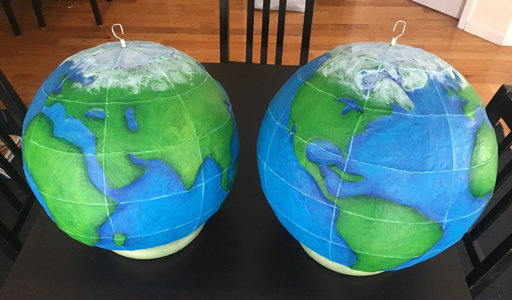 Paper mache globe - painting finished