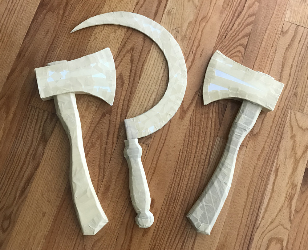 Paper mache meat cleaver, knives, etc - foam board and masking tape