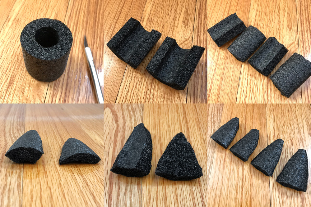 Clockwork skull mask - cutting the teeth out of foam tubing