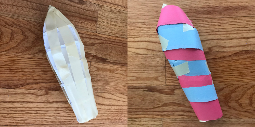 Spider costume -- paper and tape on forearm shapes