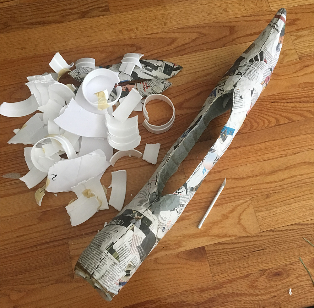 Papier mache dragon - building the middle column
