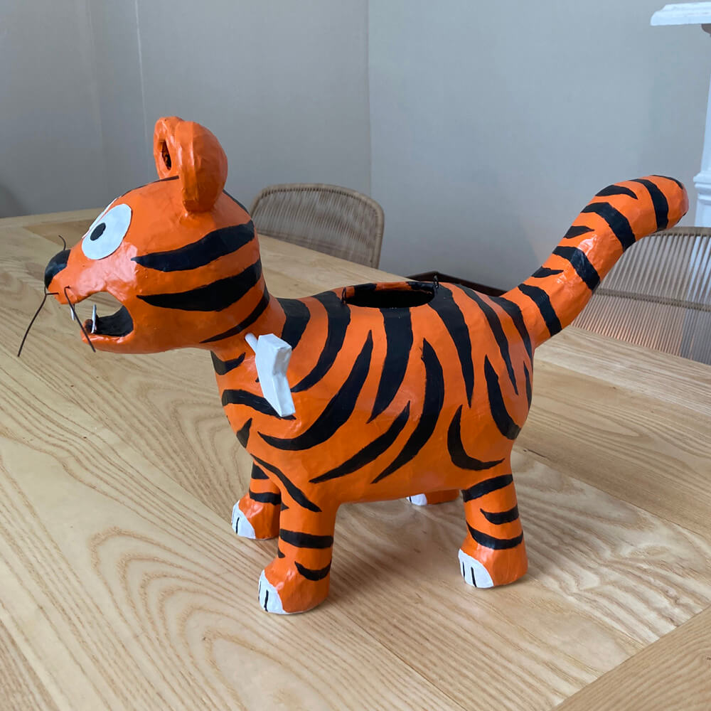 Tiger pinata sculpture - side view