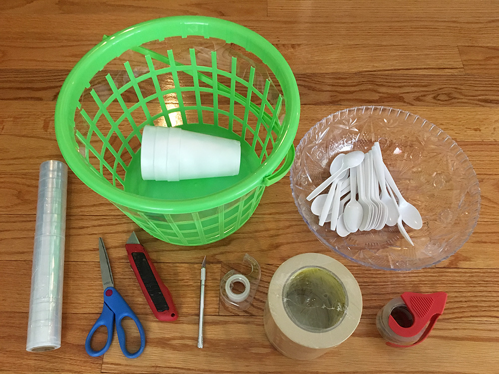 Twin paper mache skull masks - assembling the materials