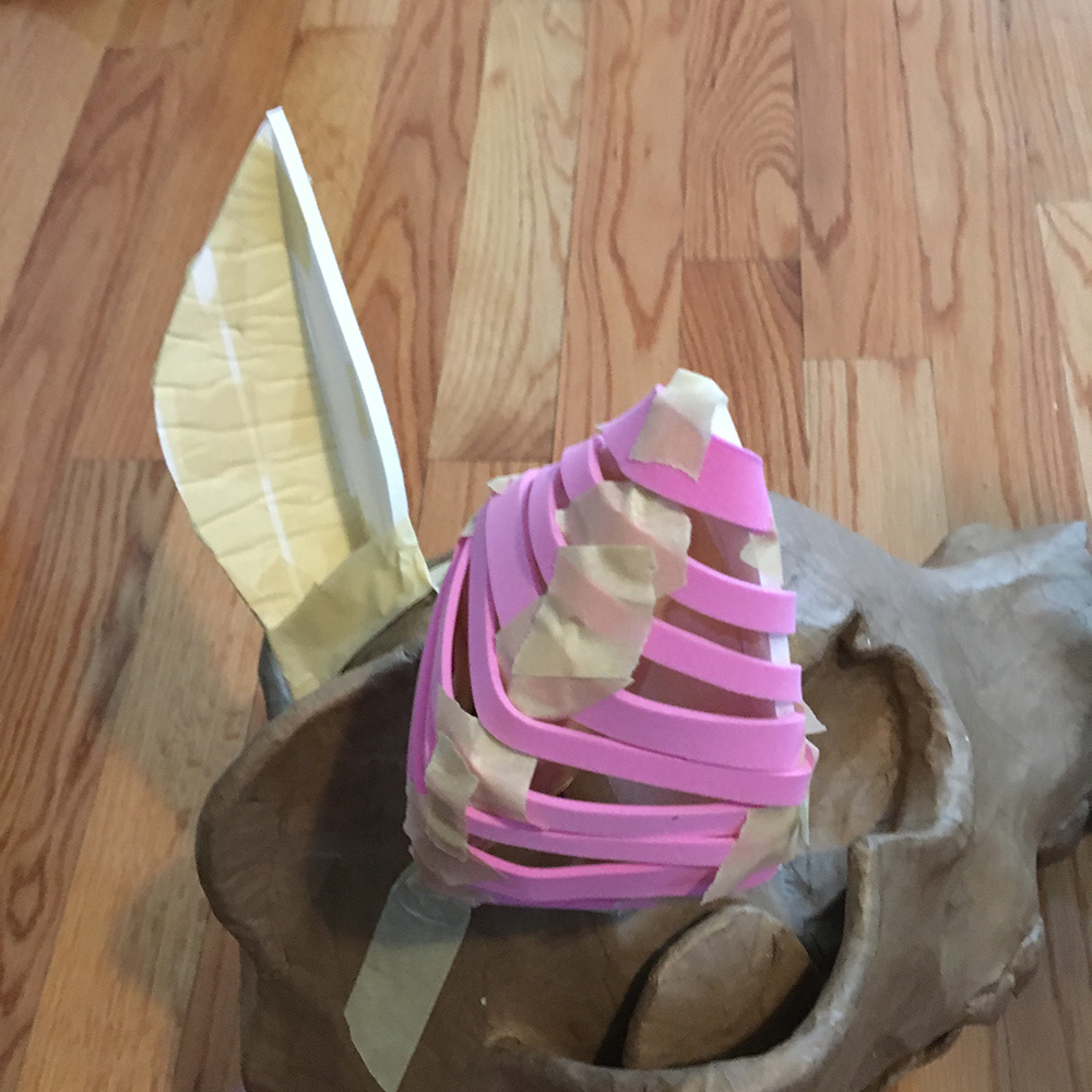 Wolf skull mask - rounding out the ears with craft foam